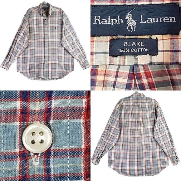 Polo Ralph Lauren Shirt Oxford Blue Plaid Button Down LS Mens Size Large Blake - Picture 1 of 12